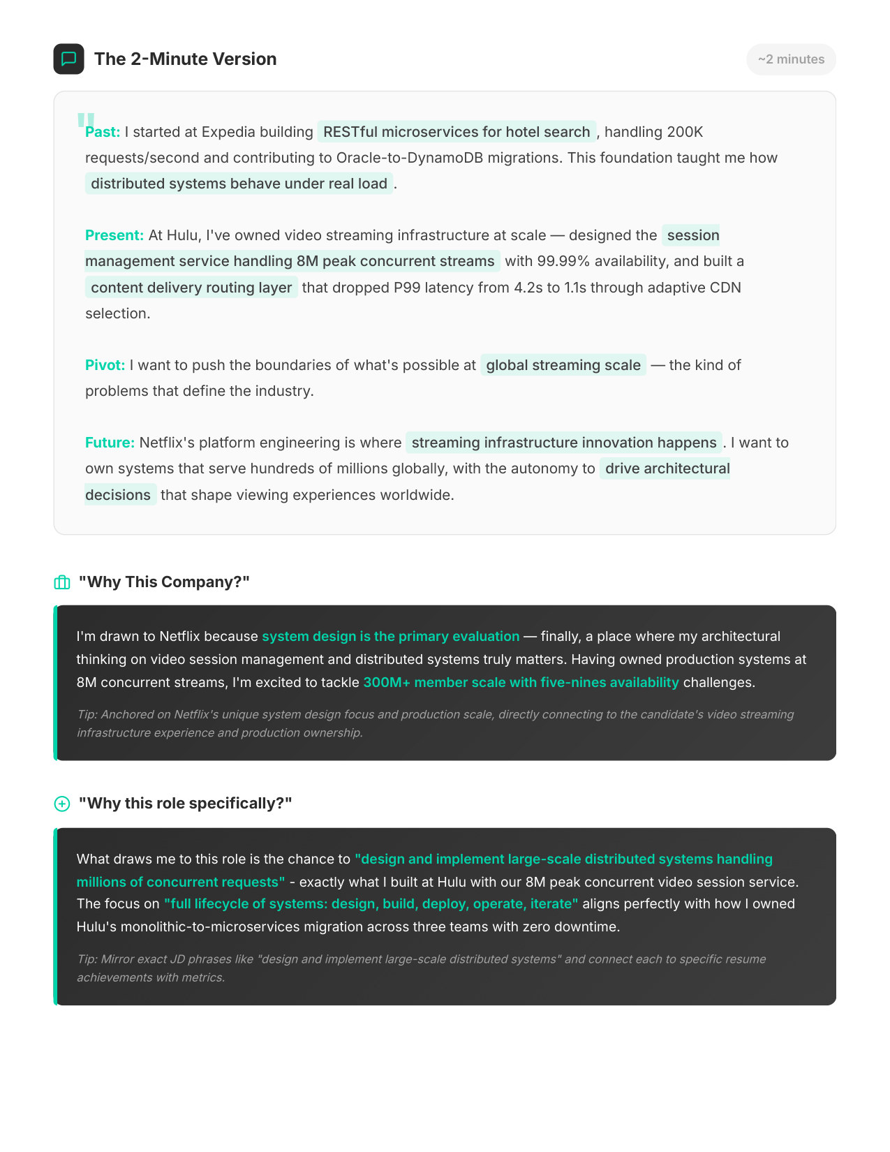 Your 2-Minute Pitch — Netflix DE interview report