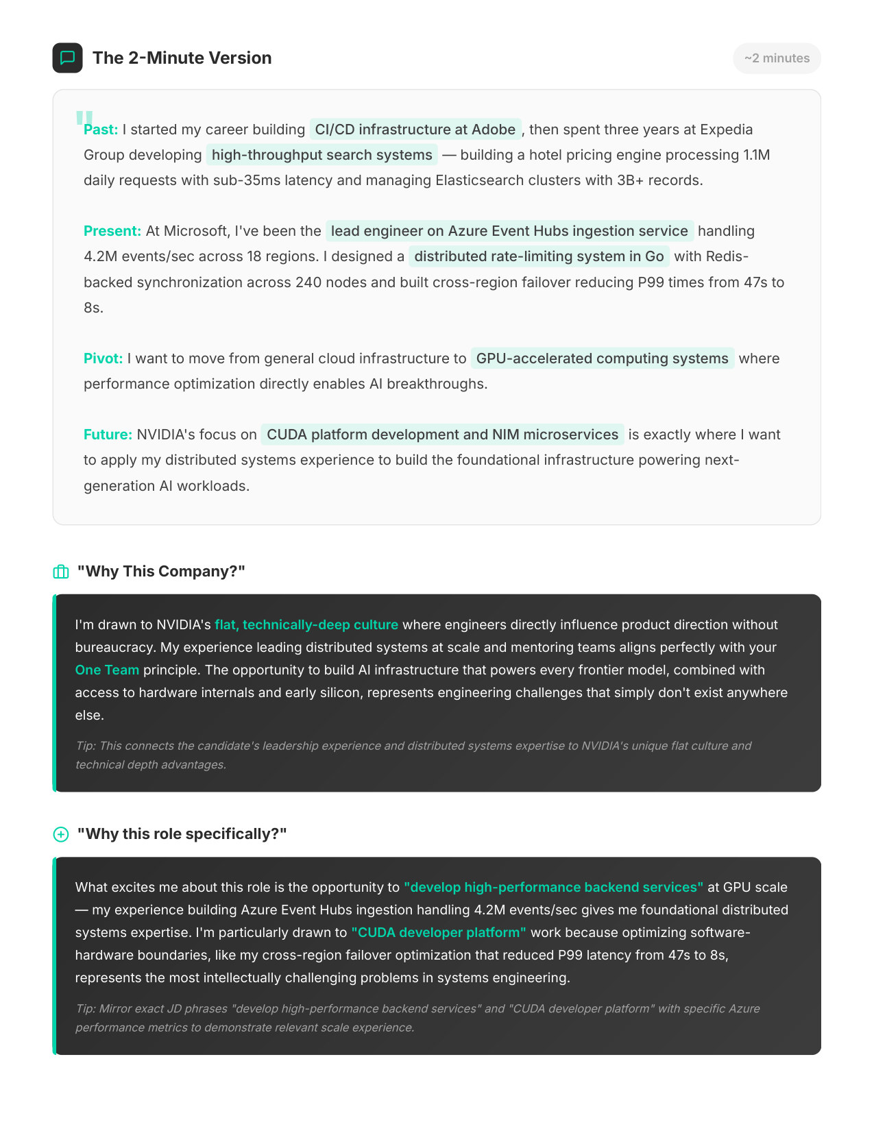 Your 2-Minute Pitch — NVIDIA MLE interview report